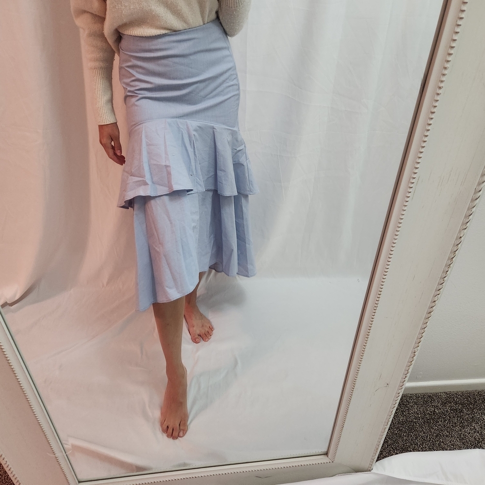 Banana Republic Rare Light Blue Asymmetrical Hem Skirt A Line High Waist Midi - Picture 3 of 10